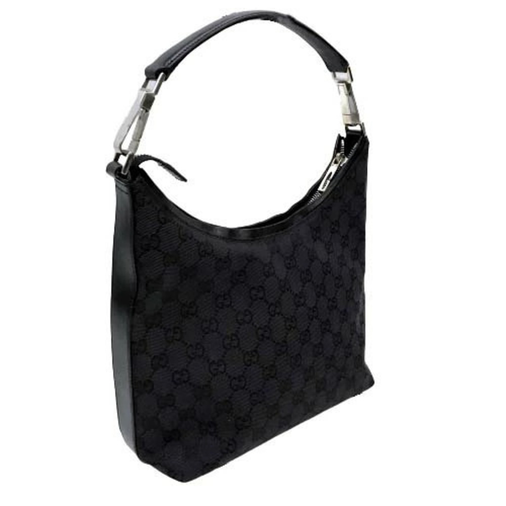 Gucci One Shoulder Hobo Bag GG Canvas Black Leather Commuting